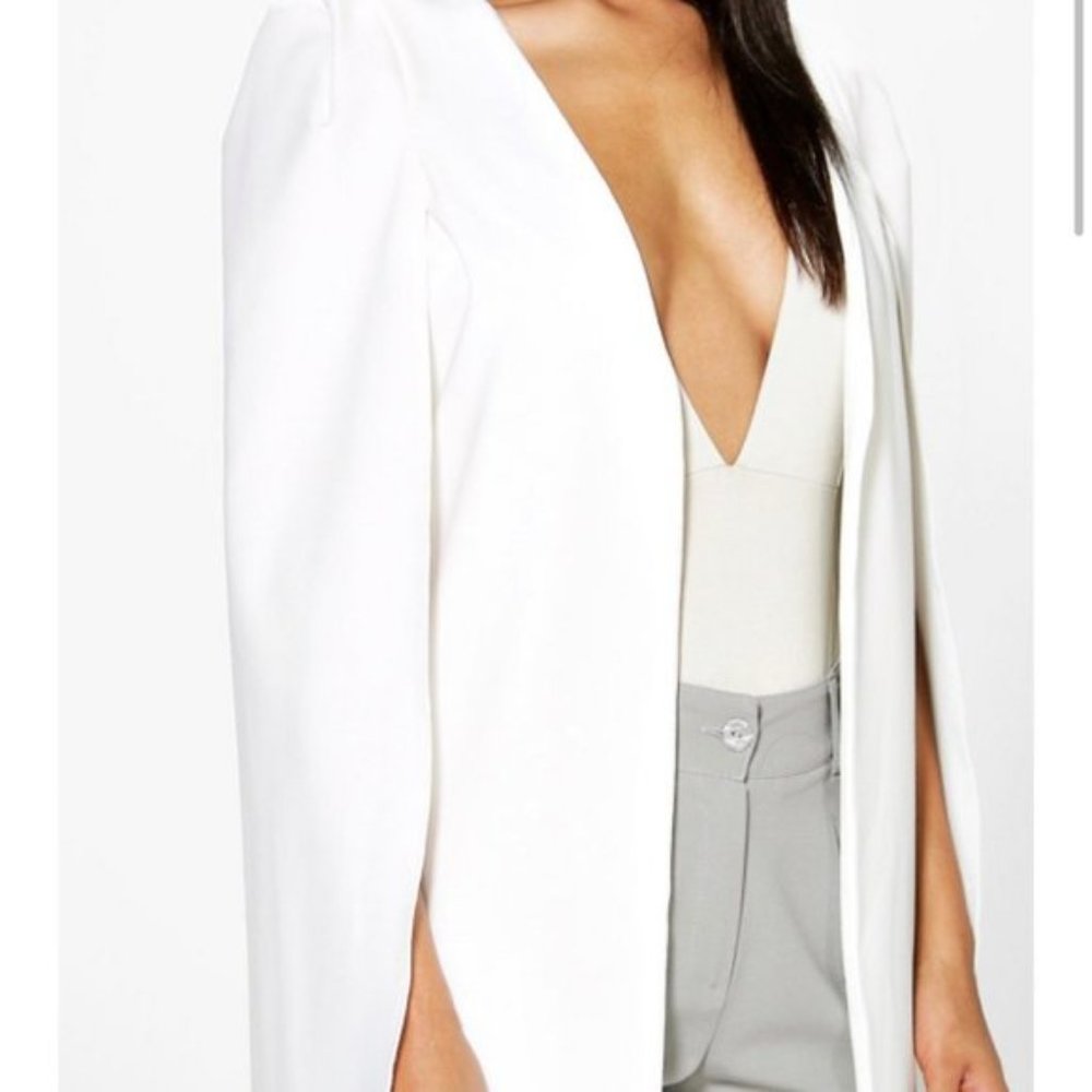 White BooHoo Poncho Cape